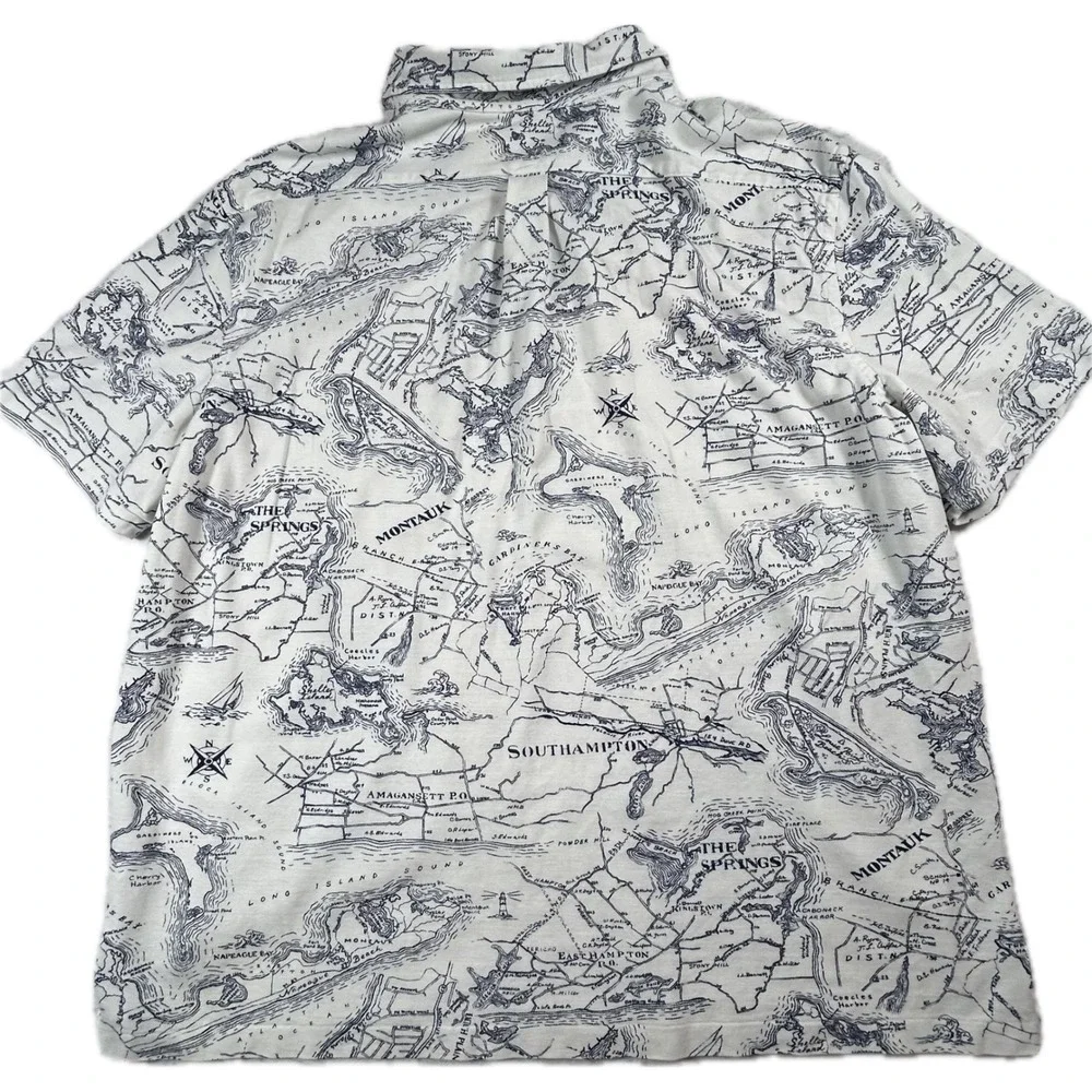 Ralph Lauren Hamptons Map Knit Oxford Polo Shirt XXL Montauk Southampton Blue